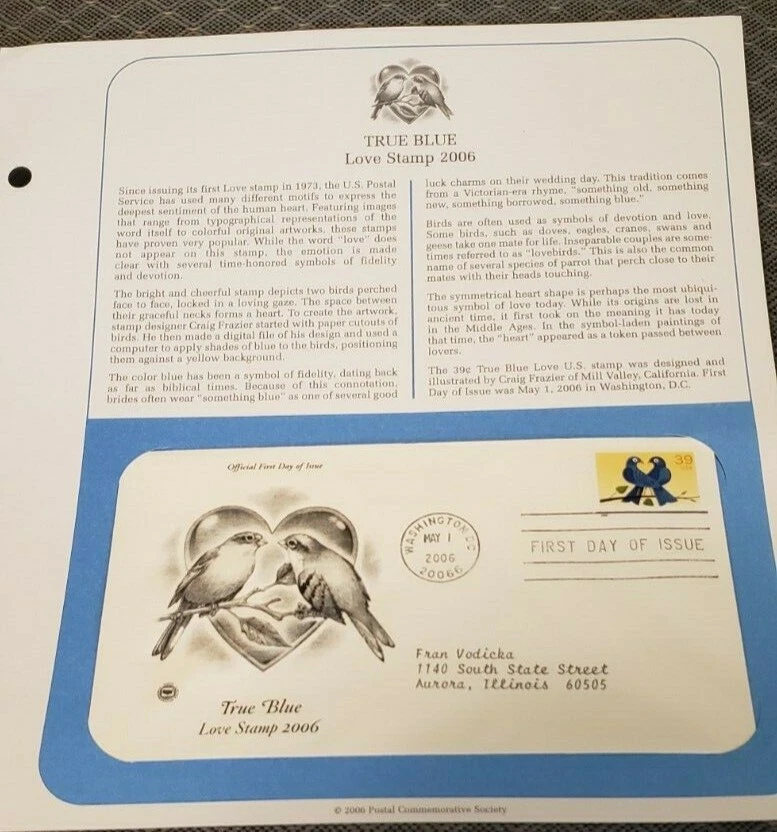 USPS Firt Day Issue True Blue Love Stamp 5/1/2006 - Image 2 of 2