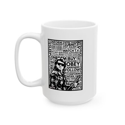 They Live subliminal alien agenda wht Ceramic Mug, (11oz, 15oz)