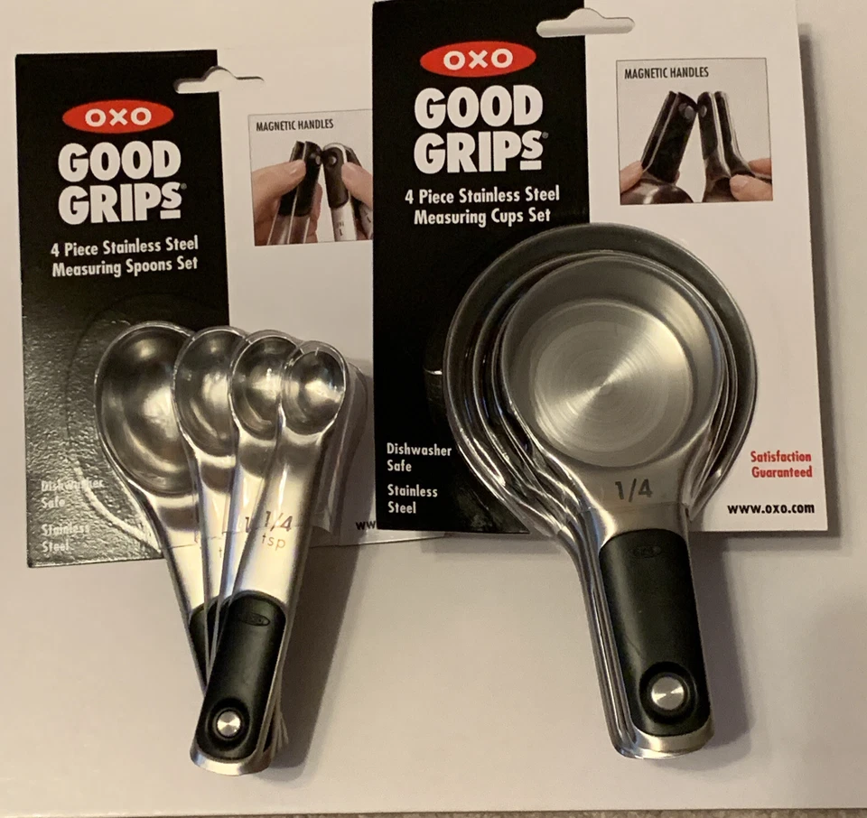 OXO Stainless Steel Measuring Cups and Spoons Set 8 piece Magnetized Handle New - Image 3 of 3