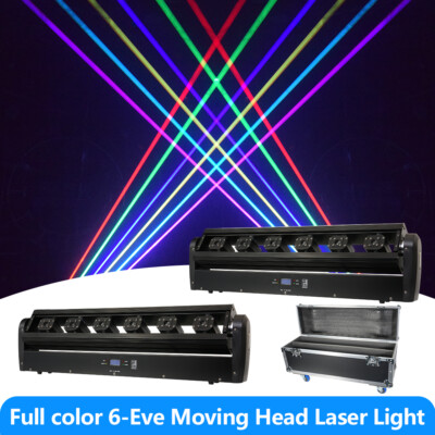 2Pcs 6 Head RGB Laser Moving Head Light DMX512 DJ Party Disco Strobe Light Case