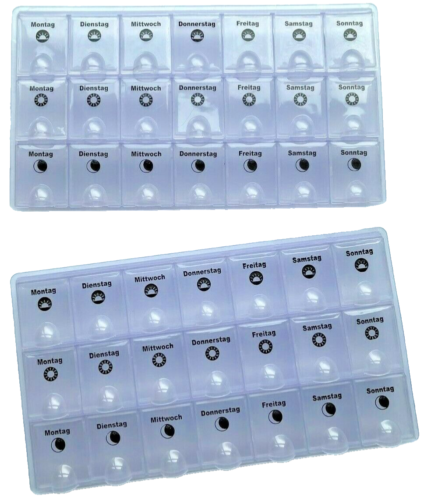2 x GROßE Pillendose Medikamentenbox 7 Tage Tablettenbox 21 Fächer Tablettendose - Bild 1 von 9