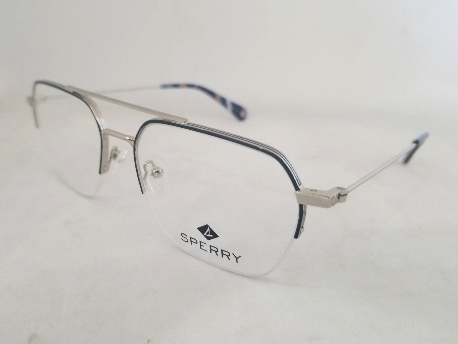 new SPERRY Harding eyeglasses Frame C03 Navy Silver 55mm MEN Half Rimless