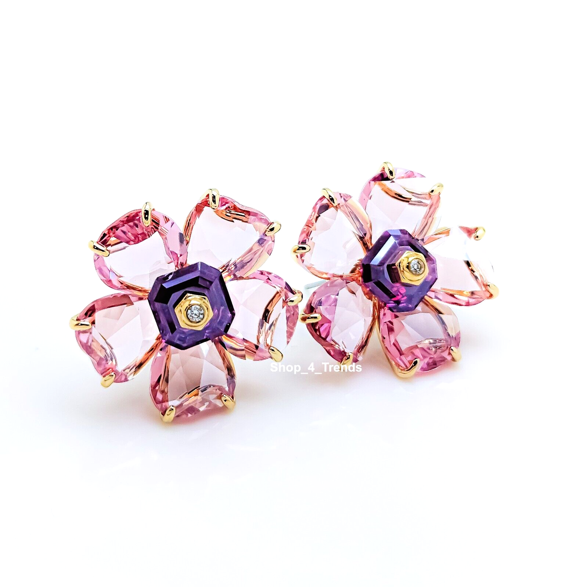 New Women's SWAROVSKI 5650563 Gold Pink Flower Crystal Florere