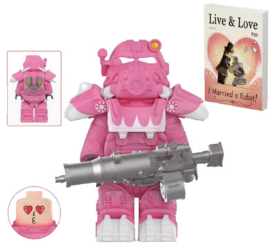 Fallout T-60 Power Armor Hot Rod Hot Pink Skin Figur mit Live & Love Fliese
