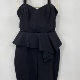 Parker Kimora Combo Jumpsuit Womens Size 0 Black Sleeveless Peplum Ruffle Lace