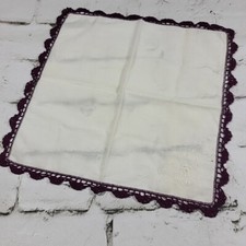 Vintage Handkerchief Hanky Embroidered Hand Tatted Crochet Trim 12  Flaw-Spot