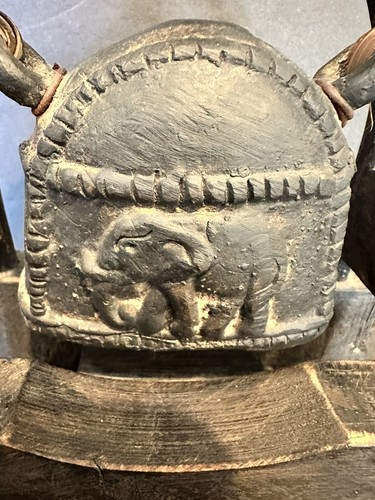 Bronze Bell 'Elephant Figure' on Wood Stand 7" Vintage - Picture 4 of 12
