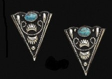 New Austin Accent Collar Tips Black & Silver & Turquoise Stone 1 1/4"x 1 1/2"