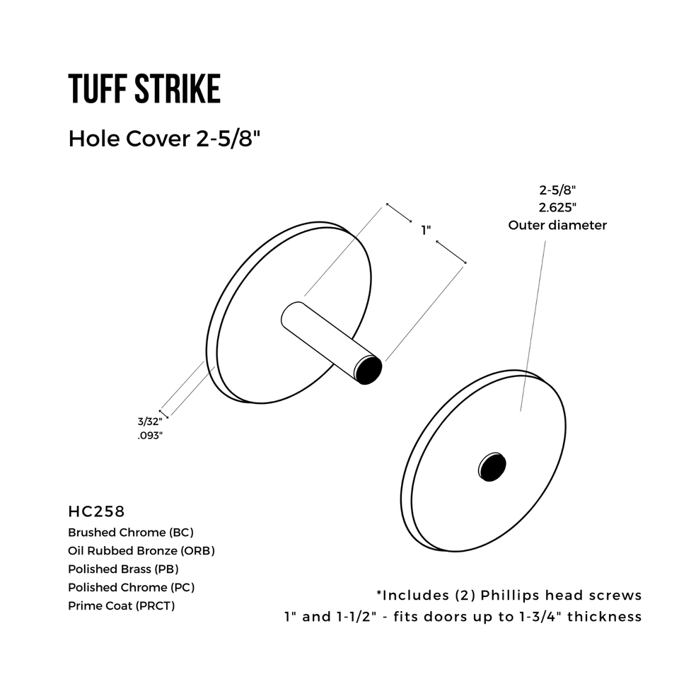 Door Knob Hole Filler Plate Dummy Deadbolt Cover Plate No Show