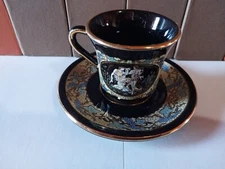 Terracotta Greek Cup And Saucer Trimmed In 24 Carat Gold