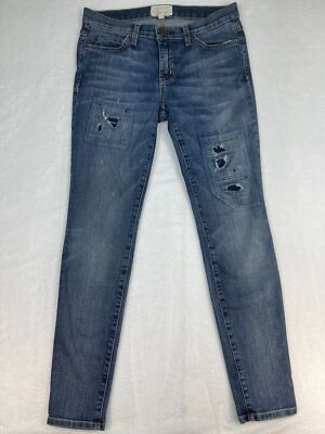 Current/Elliott Jeans Womens Size 27 The Ankle Skinny Pixie W/Repair Blue Denim 