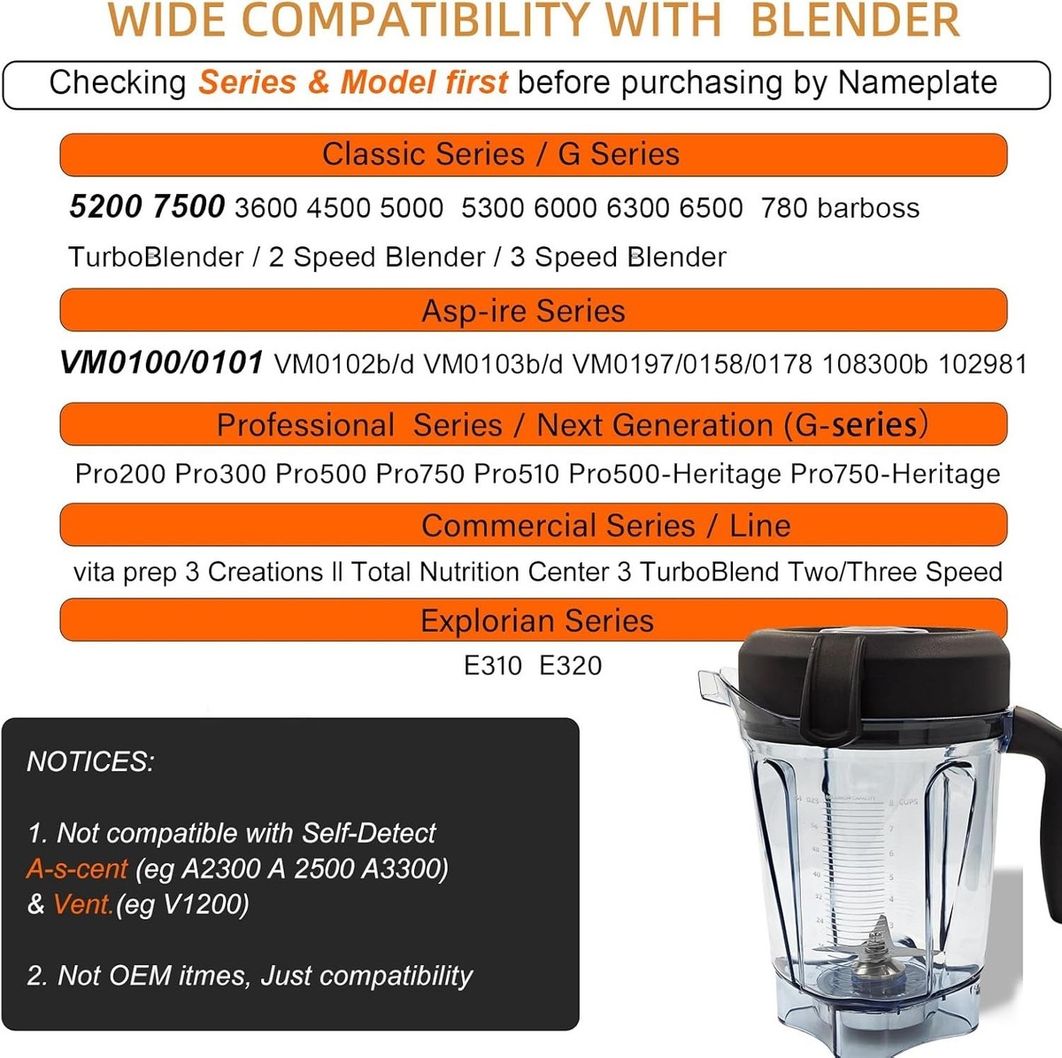 Vitamix 64 oz Low-Profile Container - Compatible with Vitamix 5200