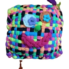 Handmade Potholder Doll Silly Stuffie with Long Legs Handwoven Potholder Loops