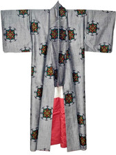 Deadstock Japanese Tsumugi Kimono Pure Silk Floral Green S 60in Unused MINT