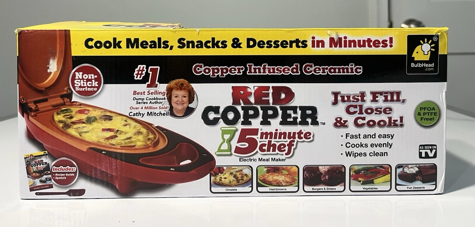 Copper Red 5 Minute Chef Electric Meal Omelet Maker Infused Ceramic Cooker, New