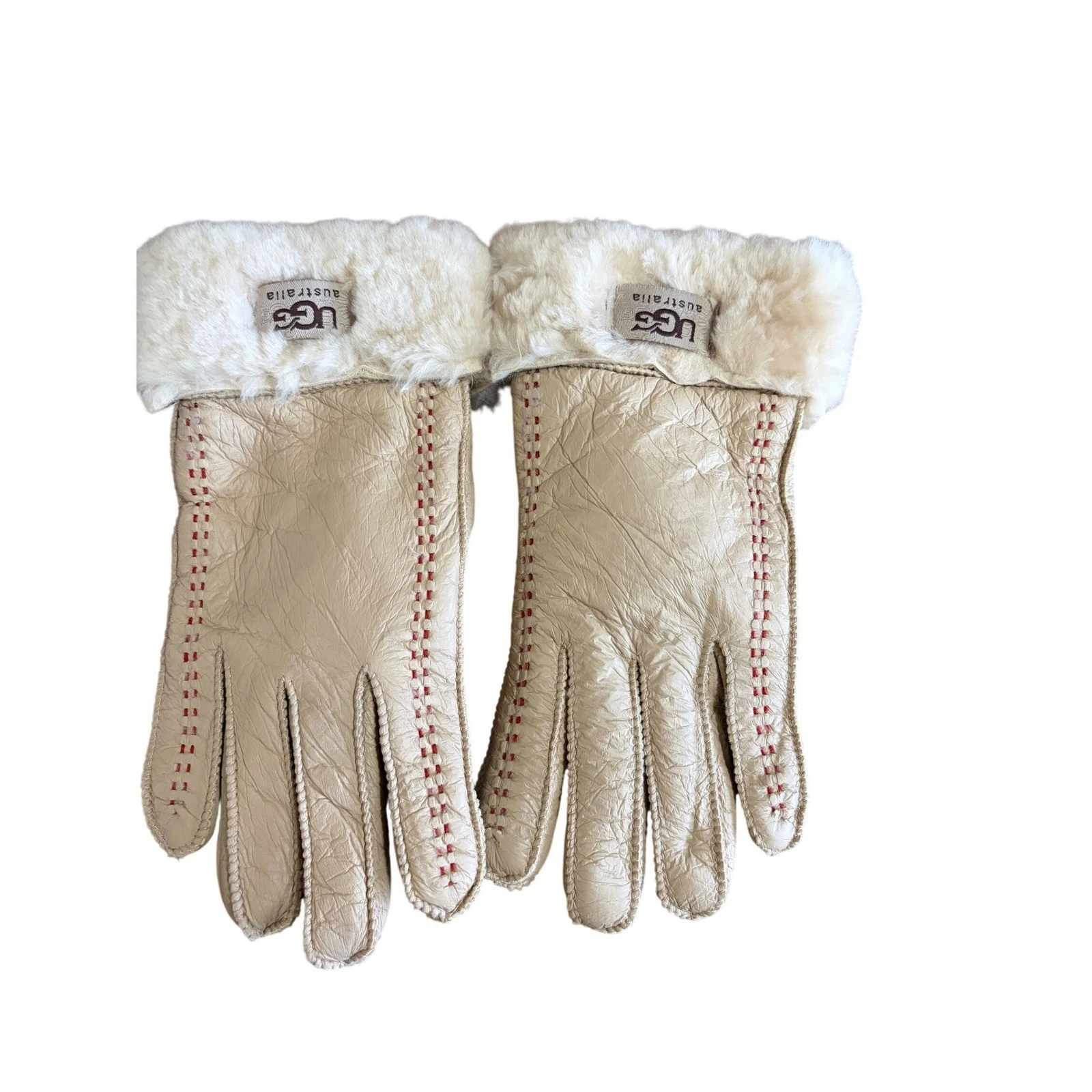 UGG Australia Women Sand Sheepskin Shearling Lined Gloves Beige NWOT Med