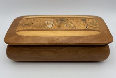 Vintage Burl Wood Inlaid Box Velvet Lined Trinket Jewelry Keepsake