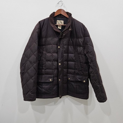 Vintage L.L. Bean Jacket Waxed Cotton Goose Down Quilted Puffer Coat XL Chore