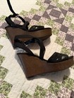 indigo rd. Women’s Black Faux Suede Laser Cut Wedge Sandals Ankle Strap 6 — photo 4