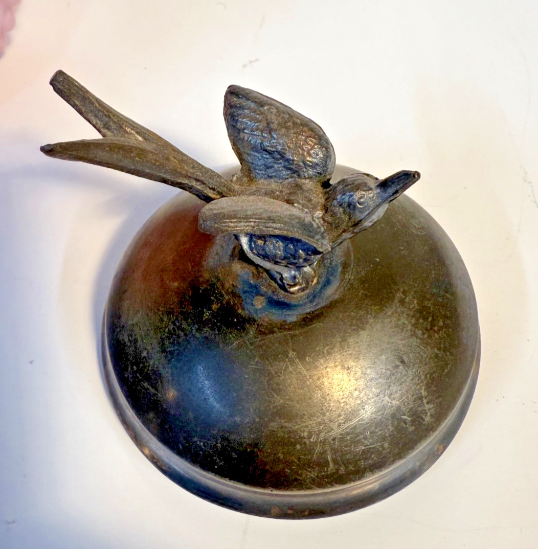 Vintage Victorian Pink Satin Glass Biscuit Jar Bird Finial Lid Enameled Floral