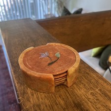 RARE Handmade Marble 6 Coaster Set 1 Holder F...