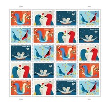 USPS LOVE BIRDS SHEET OF 20 FIRST CLASS LETTER STAMPS