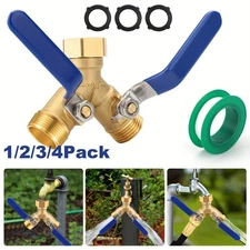 3/4" Garden Hose Splitter 2 Way Heavy Duty Brass Y Connector Adaptor w/ 2 Valves