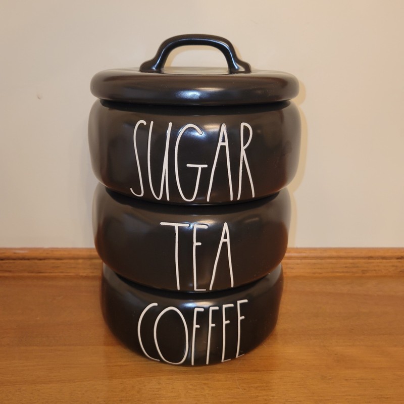 Rae Dunn Coffee Tea Sugar Stackable Canister Set 3 Section +Lid W/ Seal Gasket
