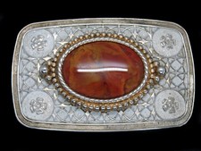 UA11118 VINTAGE 1970s  MULTI-COLOR AGATE STONE  WESTERN  COWBOY BELT BUCKLE