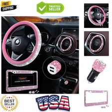 Bling Car Accessories Set Pink Bling Steering Wheel Cover For Women Universa...