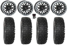 System 3 SB-9 Bdlk 15" Wheels Gloss Bk 32" RC500S Sticky Tires Can-Am Defender