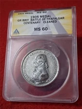 1905 GREAT BRITAIN BATTLE OF TRAFALGAR ANACS MS60  CLEANED MEDAL        #MF-5440