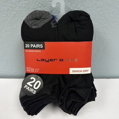 Layer 8 Men's Qwick-Dry No Show Mens Socks - 20 Pack - Fits Shoe Sizes 6-12