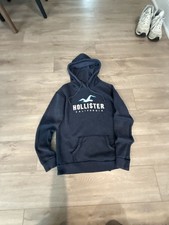 Hollister California Navy Blue Pullover Fleece Hoodie with Applique Logo