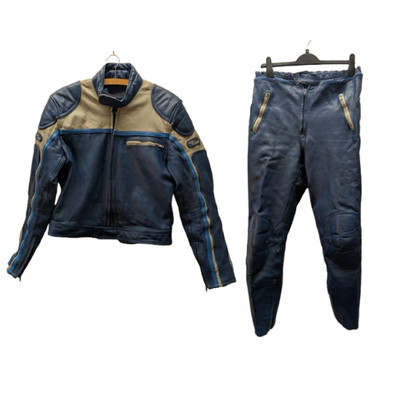 Echtes Leder Biking Racing 2 Teiler Anzug Damen 52 UK 16 Blau Echtleder Vintage