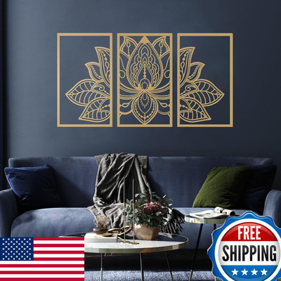 ESTART Large Lotus Flower Metal Wall Art 3-pc Set, Religion Faith Mandala Home