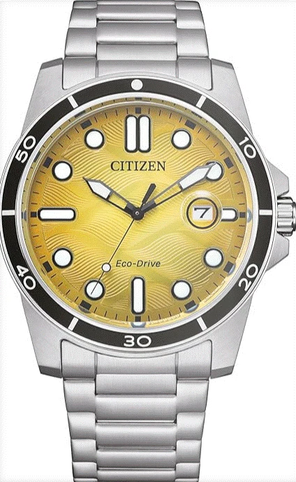 Citizen Marine 1810 Eco-Drive Yellow Dial Men's Watch AW1816-89X NEW