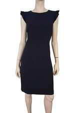ELIE TAHARI sz 10 Classic Navy Crepe Knee Length Sheath Dress