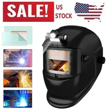 Solar Powered True Color Auto Darkening Welding Helmet w/Light for TIG MIG ARC