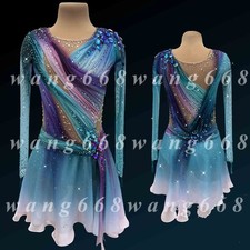 Professional ice figure skating competition dress custom blue dyeing handmade