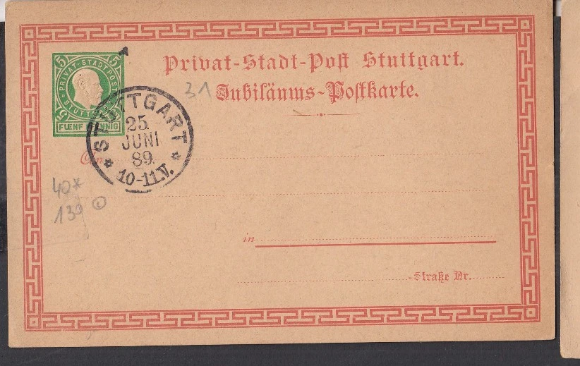 GE003a/ Privatpost Stuttgart Ganzsache 31 (oo) - Bild 1 von 1