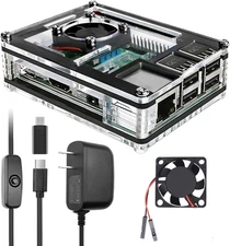 Raspberry Pi 3 B+ Case with Fan Cooling 3 Pcs Heat-Sinks 5V 3A Power Supply