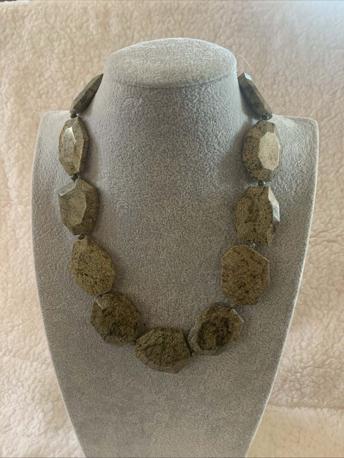 Statement Necklace Stone Maybe Bronzite??  18” Pl… - image 1