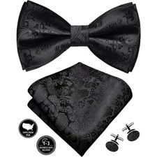 Bow Tie Black Bow Ties for Men Pretied Bowtie and Pocket Square Cufflinks