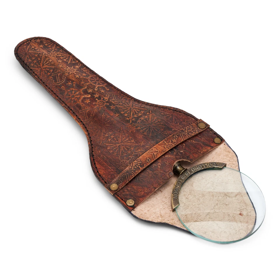 Lupe aus Messing antik im Lederetui 19x7,5cm Leselupe Vergrößerungsglas - Bild 2 von 2