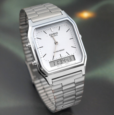 AQ-230A-7D CASIO Watch ORIGINAL Retro Vintage Digital SILVER White