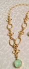 Matt Gold  Chain With 12 Mm Square Green Swarovski Crystal Gold Pendant