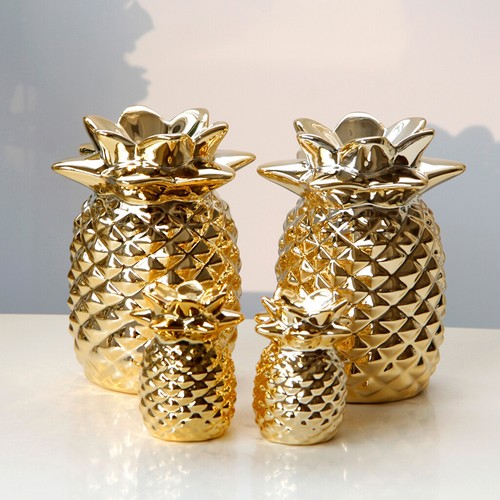 2 Golden Pineapple Shaped Statue Display Home Decor Craft Gift Accessorie - Picture 3 of 9