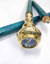 Brass Designer Handle Antique Style Cane Wooden Walking Stick With Compass Gift
