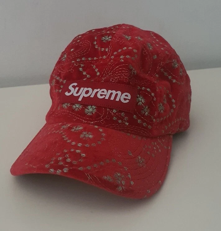 FW23 Supreme Velours Cachemire Camping Cap Casquette Rouge Blanc Box Logo Neuf À